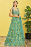 Embroidered Multi-Color Print Organza Lehenga 