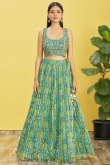 Embroidered Multi-Color Print Organza Lehenga 