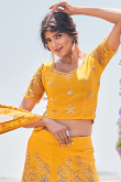 Embroidered Mustard Yellow Net A Line Lehenga