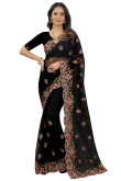 Stone Work Party Wear Saree in Black Net