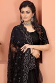 Black Net Saree for Wedding Wear with Thread embroidery