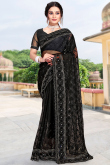 Saree in Black Net for Party Wear with Resham embroidery