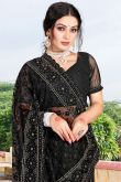 Saree in Black Net for Party Wear with Resham embroidery