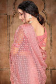 Blush Pink Party Wear Stone Embroidered Saree in Net