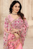 Embroidered Net Bubble Gum Pink Saree