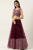 Net Lehenga with Resham Embroidery in Burgundy Maroon for Party 