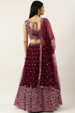 Net Lehenga with Resham Embroidery in Burgundy Maroon for Party 