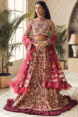 Wedding Wear Dabka Embroidered Lehenga in Net Burgundy Maroon