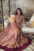Wedding Wear Dabka Embroidered Lehenga in Net Burgundy Maroon