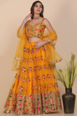 Embroidered Net Carrot Orange Lehenga