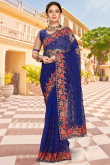 Dark Blue Net Woven Saree with Sequins embroidery