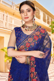Dark Blue Net Woven Saree with Sequins embroidery