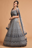 Embroidered Net Grey Lehenga