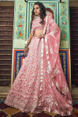 Embroidered Net Lehenga Choli In Light Pink Colour