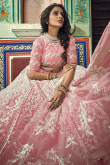 Embroidered Net Lehenga Choli In Light Pink Colour