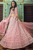 Embroidered Net Lehenga Choli In Light Pink Colour