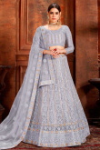 Embroidered Net Lehenga Choli In Pastel Blue Colour