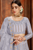 Embroidered Net Lehenga Choli In Pastel Blue Colour