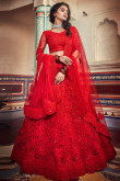 Embroidered Net Lehenga Choli In Red Colour