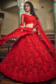 Embroidered Net Lehenga Choli In Red Colour