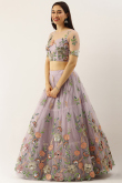 Lehenga in Net Light Mauve Mauve with Mirror Work for Wedding 