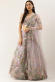 Lehenga in Net Light Mauve Mauve with Mirror Work for Wedding 