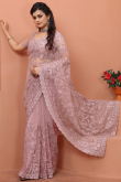Light Pink Woven Net Saree for Party 