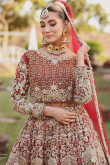 Embroidered Net Maroon Bridal Wear Lehenga