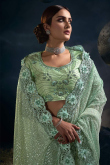 Mint Green Woven Net Saree for Party 