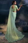 Mint Green Woven Net Saree for Party 
