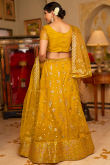 Embroidered Net Mustard Yellow Panelled Style Lehenga