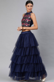 Net Layered Style Navy Blue Lehenga Choli