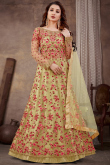 Embroidered Net Olive Green Anarkali Suit With Lehenga