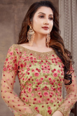 Embroidered Net Olive Green Anarkali Suit With Lehenga