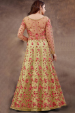 Embroidered Net Olive Green Anarkali Suit With Lehenga