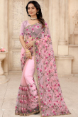 Embroidered Net Pale Pink Saree