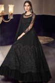 Embroidered Georgette Party Wear Anarkali Suit In Black Colour
