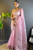 Embroidered Net Pastel Pink Light Weight Saree 