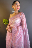 Embroidered Net Pastel Pink Light Weight Saree 