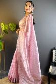 Embroidered Net Pastel Pink Light Weight Saree 