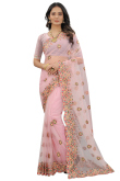 Zari Work Party Wear Saree in Pastel Pink Net