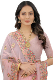 Zari Work Party Wear Saree in Pastel Pink Net