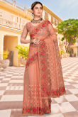 Peach Banarasi Silk Party Wear Saree in Net