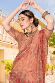 Peach Banarasi Silk Party Wear Saree in Net