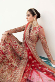 Bridal Wear Stone Embroidered Red Lehenga in Net
