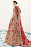 Bridal Wear Stone Embroidered Red Lehenga in Net