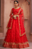 Lehenga in Net Red with Stone Embroidery for Wedding 