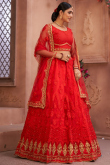 Lehenga in Net Red with Stone Embroidery for Wedding 