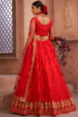 Lehenga in Net Red with Stone Embroidery for Wedding 