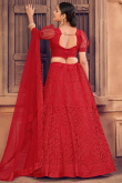 Net Lehenga with Stone Embroidery in Red for Sangeet
